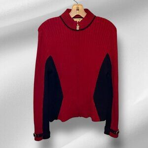 St. John Sport Red Wool Blend Zip Cardigan Sweater